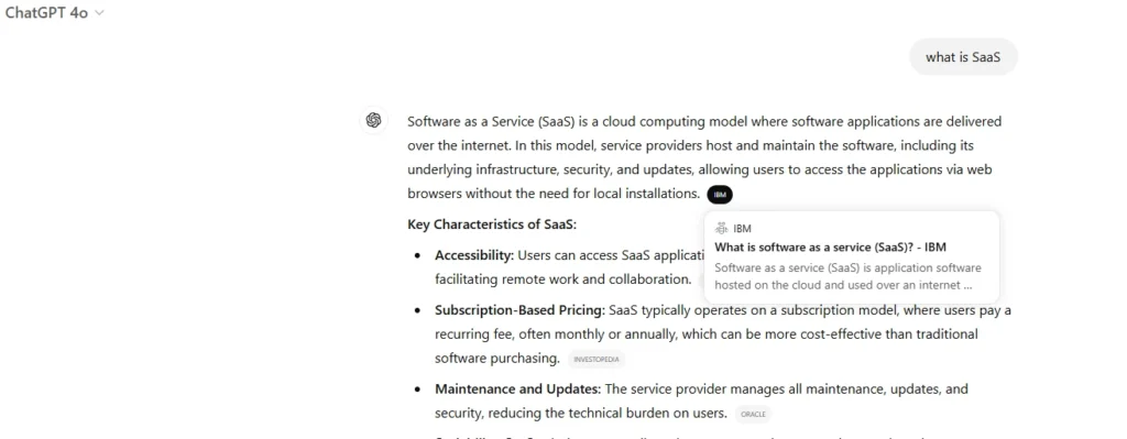 ChatGPT search results for services