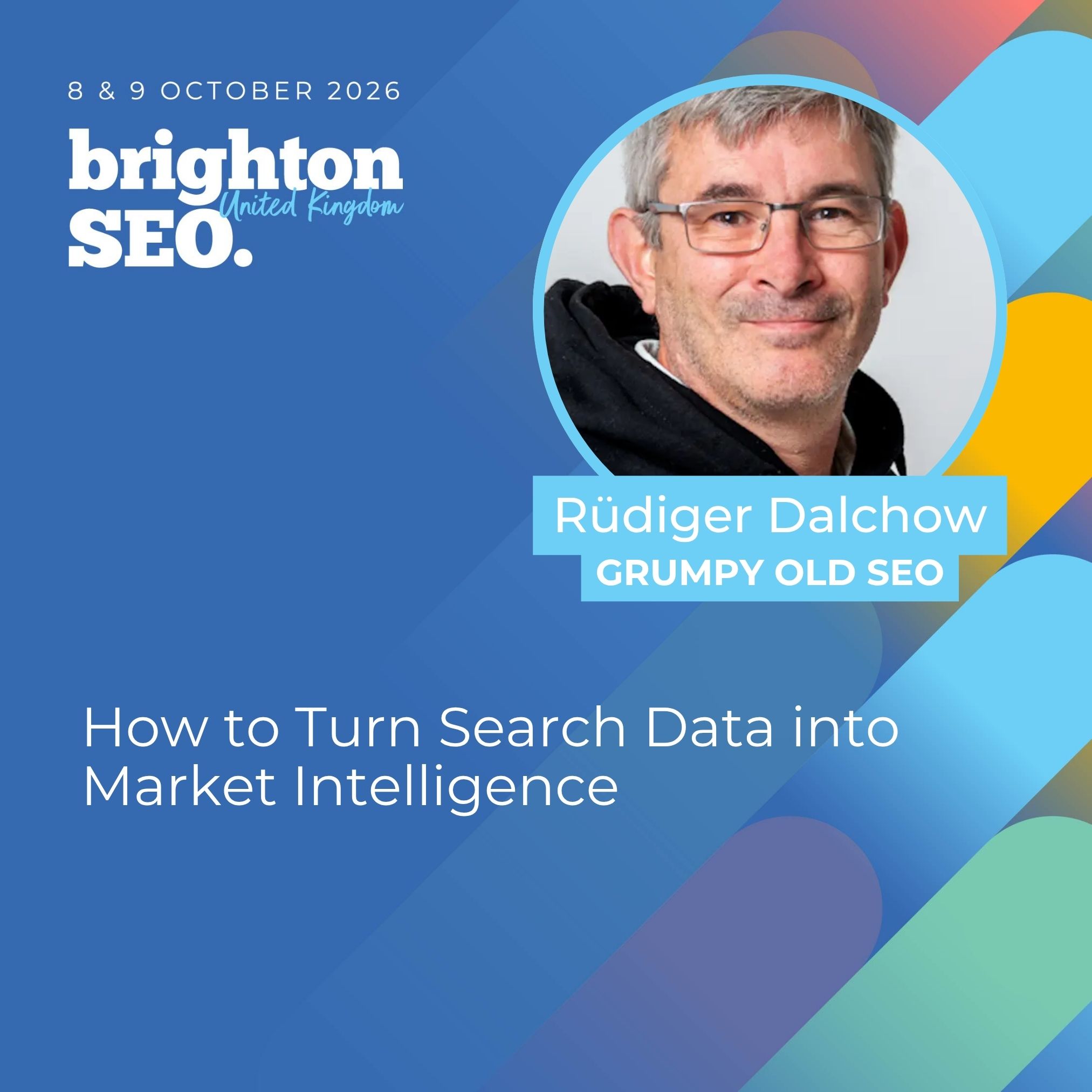 Rüdiger Dalchow speaking at BrightonSEO 2026 about turning search data into market intelligence